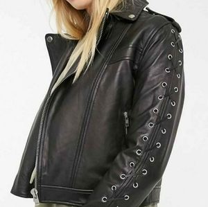 Lab Leather lace up sleeve leather jacket